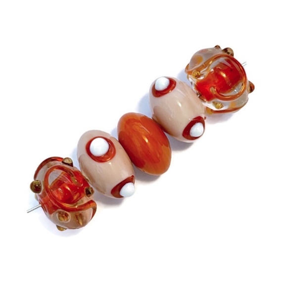 As Low As $2 Peach and Burnt Orange Handmade Lampwork Artisan Rondelle Beads (5) - Picture 1 of 2